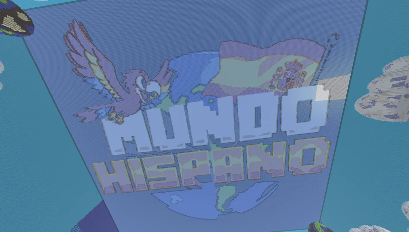 Logo de MundoHispano hecho con bloques en el cielo de BoxPvP