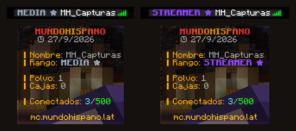 Prefijos Media y Streamer en el TAB y en la scoreboard del lobby