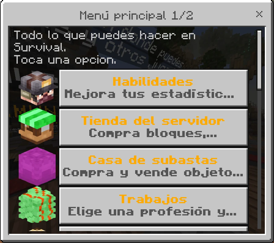 Menú principal de Survival en Bedrock